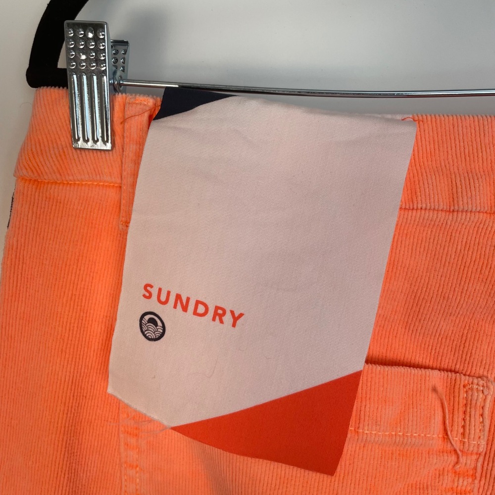 SUNDRY Neon Orange Rainbow Stripe  Festival Ankle Zip Corduroy Jogger Size 30 - Picture 10 of 13